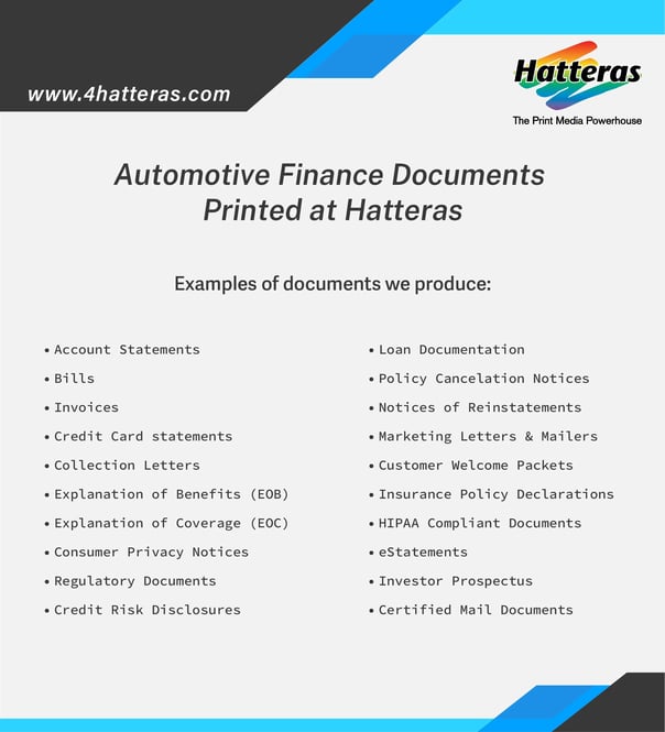 automotive finance statement printing at hatteras